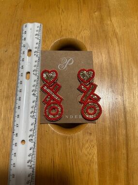 Beaded Red & Gold Heart XOXO Statement Earrings by
